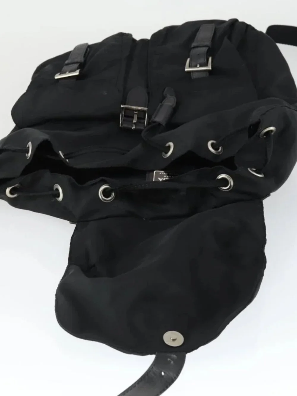 PRADA Backpack Nylon Black Silver Auth bs33077